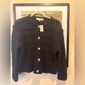 LOFT Black Knit Cardigan with Button Detail